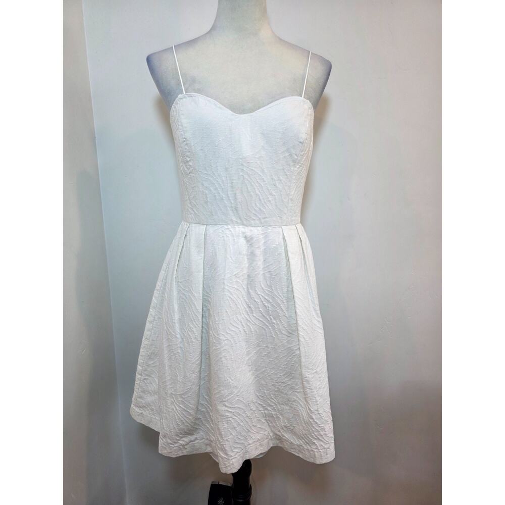 Erin Fetherson Spaghetti Strap Jacquard Mini Dress XS White Textured Sweetheart